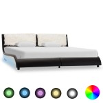 vidaXL Cadru de pat cu LED, negru și alb, 180x200 cm, piele ecologică vidaXL Cadru de pat cu LED, negru și alb, 180x200 cm, piele ecologică