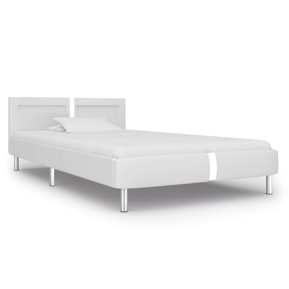 vidaXL Cadru de pat cu LED, alb, 90 x 200 cm, piele artificială