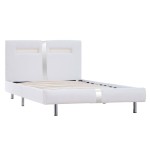 vidaXL Cadru de pat cu LED, alb, 90 x 200 cm, piele artificială