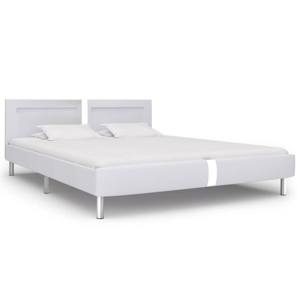 vidaXL Cadru de pat cu LED, alb, 180 x 200 cm, piele artificială