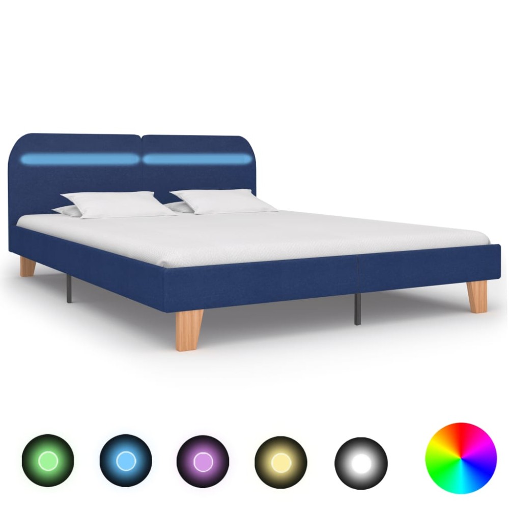 vidaXL Cadru de pat cu LED-uri, albastru, 180x200 cm, material textil