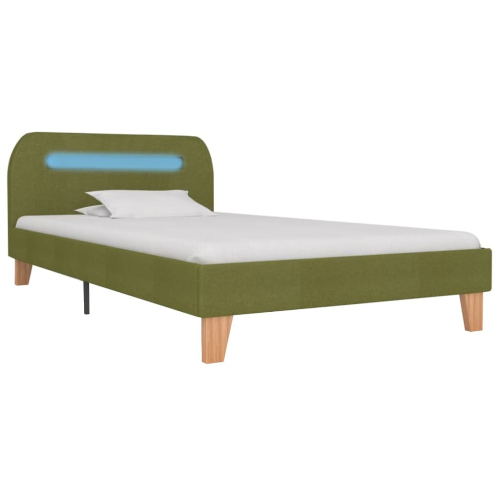 vidaXL Cadru de pat cu LED-uri, verde, 90 x 200 cm, material textil