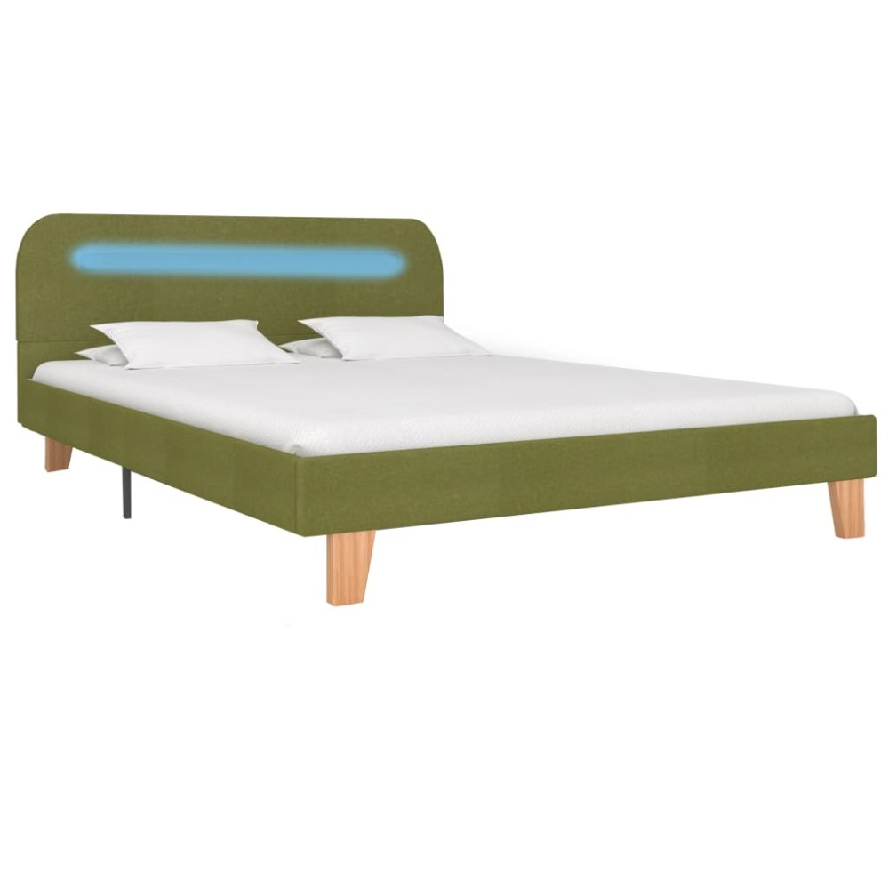 vidaXL Cadru de pat cu LED-uri, verde, 140 x 200 cm, material textil