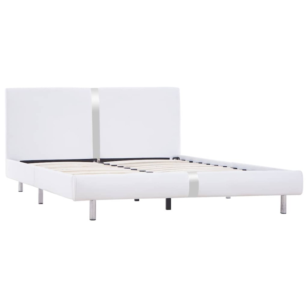 vidaXL Cadru de pat fără saltea piele artificială albă 135x190 cm