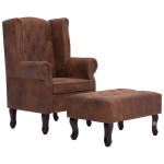 vidaXL Fotoliu Chesterfield și taburet, maro, imitație piele întoarsă vidaXL Fotoliu Chesterfield și taburet, maro, imitație piele întoarsă