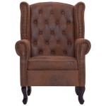 vidaXL Fotoliu Chesterfield și taburet, maro, imitație piele întoarsă vidaXL Fotoliu Chesterfield și taburet, maro, imitație piele întoarsă