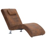 vidaXL Șezlong cu pernă, maro, piele întoarsă artificială vidaXL Șezlong cu pernă, maro, piele întoarsă artificială