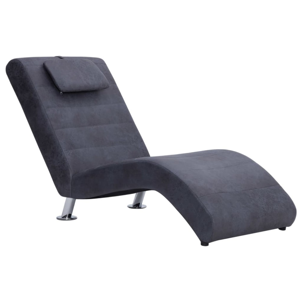 vidaXL Șezlong cu pernă, gri, piele întoarsă artificială