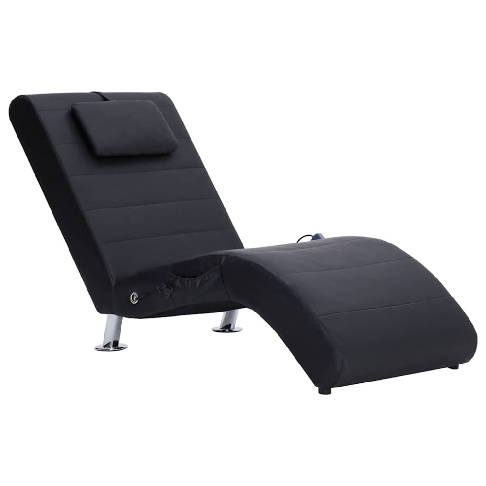 vidaXL Șezlong de masaj cu pernă, negru, piele artificială