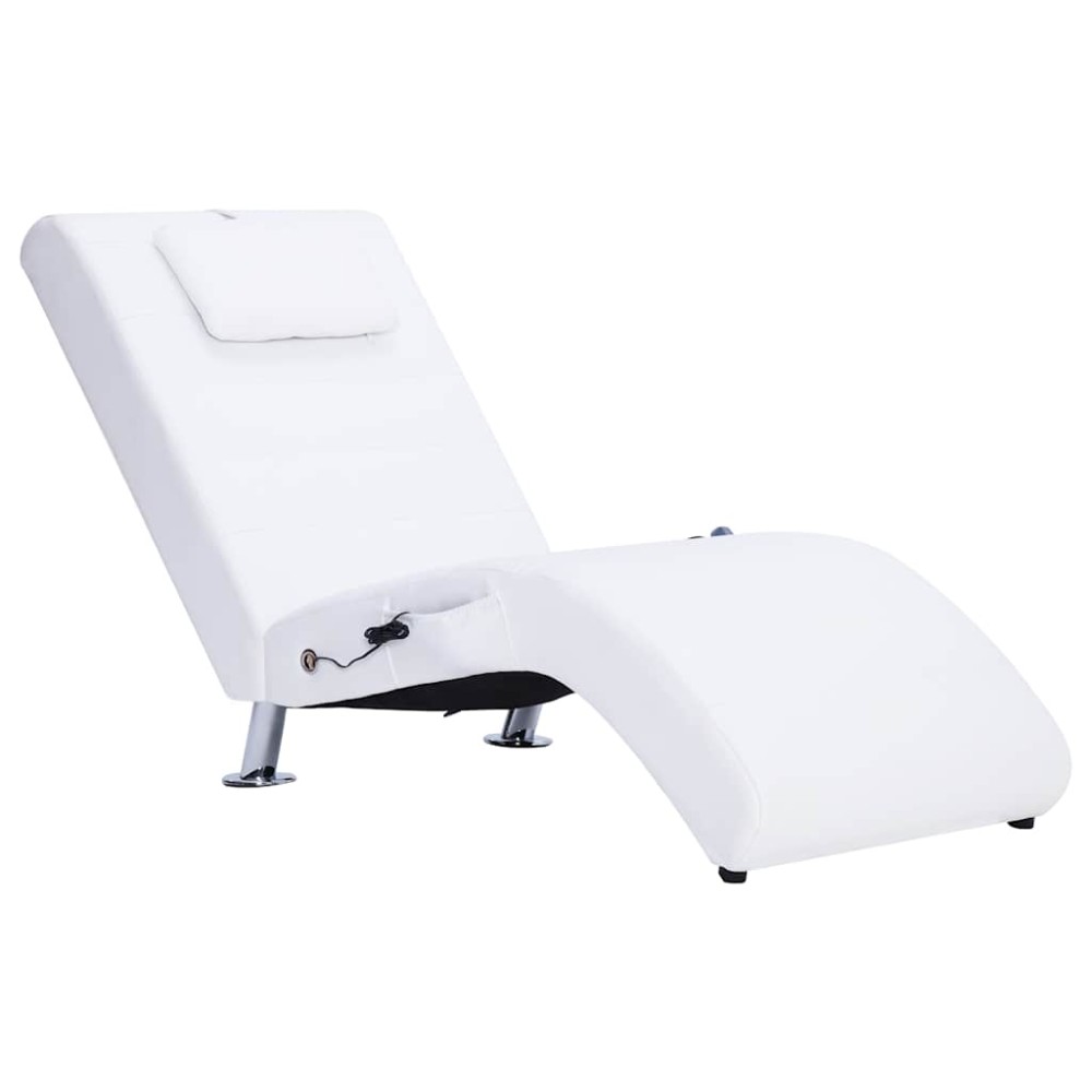 vidaXL Șezlong de masaj cu pernă, alb, piele artificială