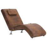 vidaXL Șezlong de masaj cu pernă, maro, piele întoarsă artificială