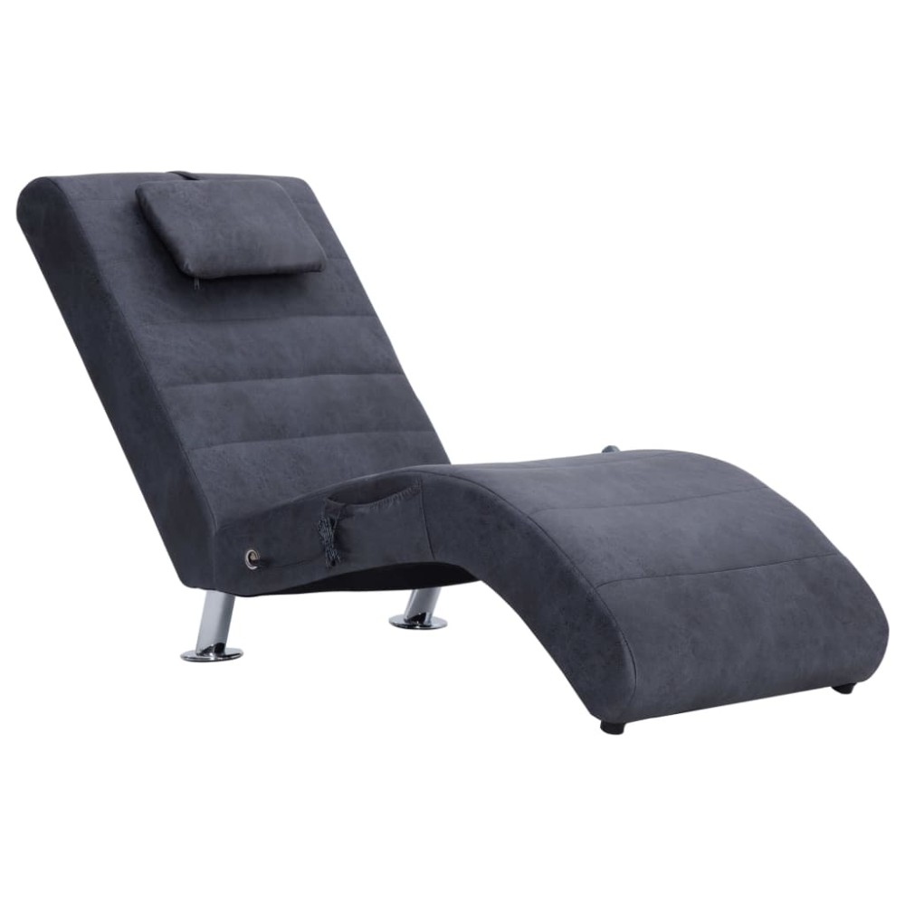 vidaXL Șezlong de masaj cu pernă, gri, piele întoarsă artificială