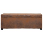 vidaXL Banchetă cu depozitare, maro, 116 cm, piele întoarsă ecologică