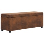 vidaXL Banchetă cu depozitare, maro, 116 cm, piele întoarsă ecologică