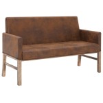 vidaXL Bancă cu brațe, maro, 140 cm, piele întoarsă ecologică vidaXL Bancă cu brațe, maro, 140 cm, piele întoarsă ecologică