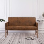 vidaXL Bancă cu brațe, maro, 140 cm, piele întoarsă ecologică vidaXL Bancă cu brațe, maro, 140 cm, piele întoarsă ecologică