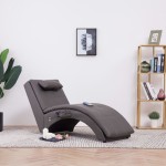 vidaXL Șezlong de masaj cu pernă, gri, piele artificială vidaXL Șezlong de masaj cu pernă, gri, piele artificială
