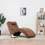 vidaXL Șezlong de masaj cu pernă, maro, piele întoarsă artificială vidaXL Șezlong de masaj cu pernă, maro, piele întoarsă artificială