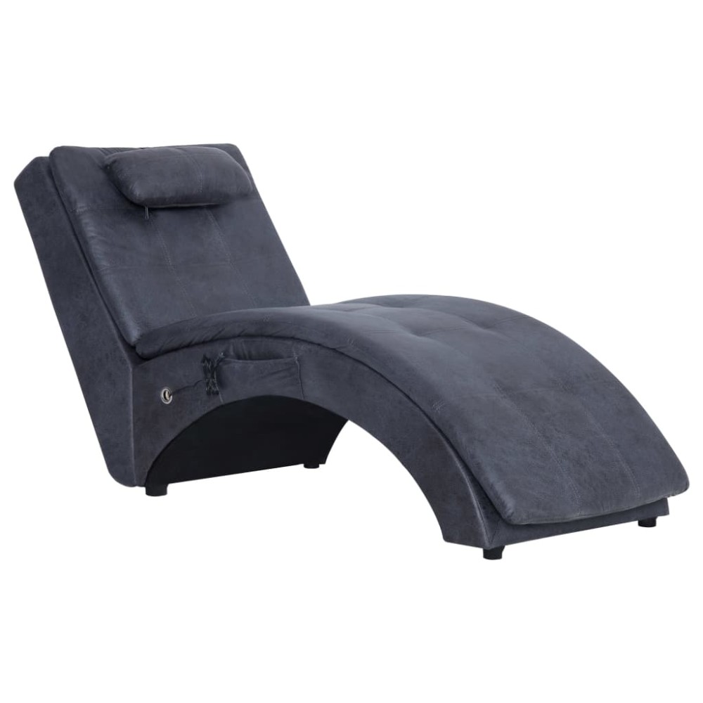 vidaXL Șezlong de masaj cu pernă, gri, piele întoarsă artificială