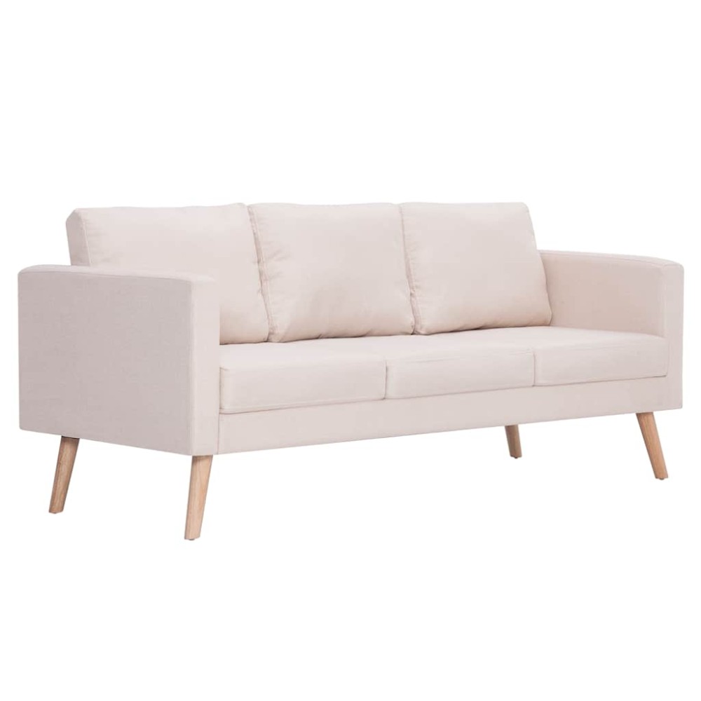 vidaXL Canapea cu 3 locuri, crem, material textil