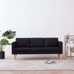 vidaXL Canapea cu 3 locuri, negru, material textil vidaXL Canapea cu 3 locuri, negru, material textil