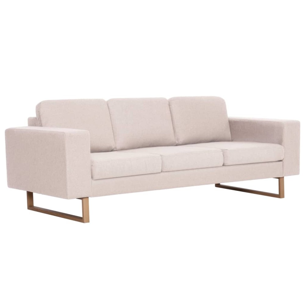 vidaXL Canapea cu 3 locuri, crem, material textil