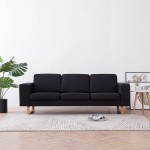 vidaXL Canapea cu 3 locuri, negru, material textil vidaXL Canapea cu 3 locuri, negru, material textil