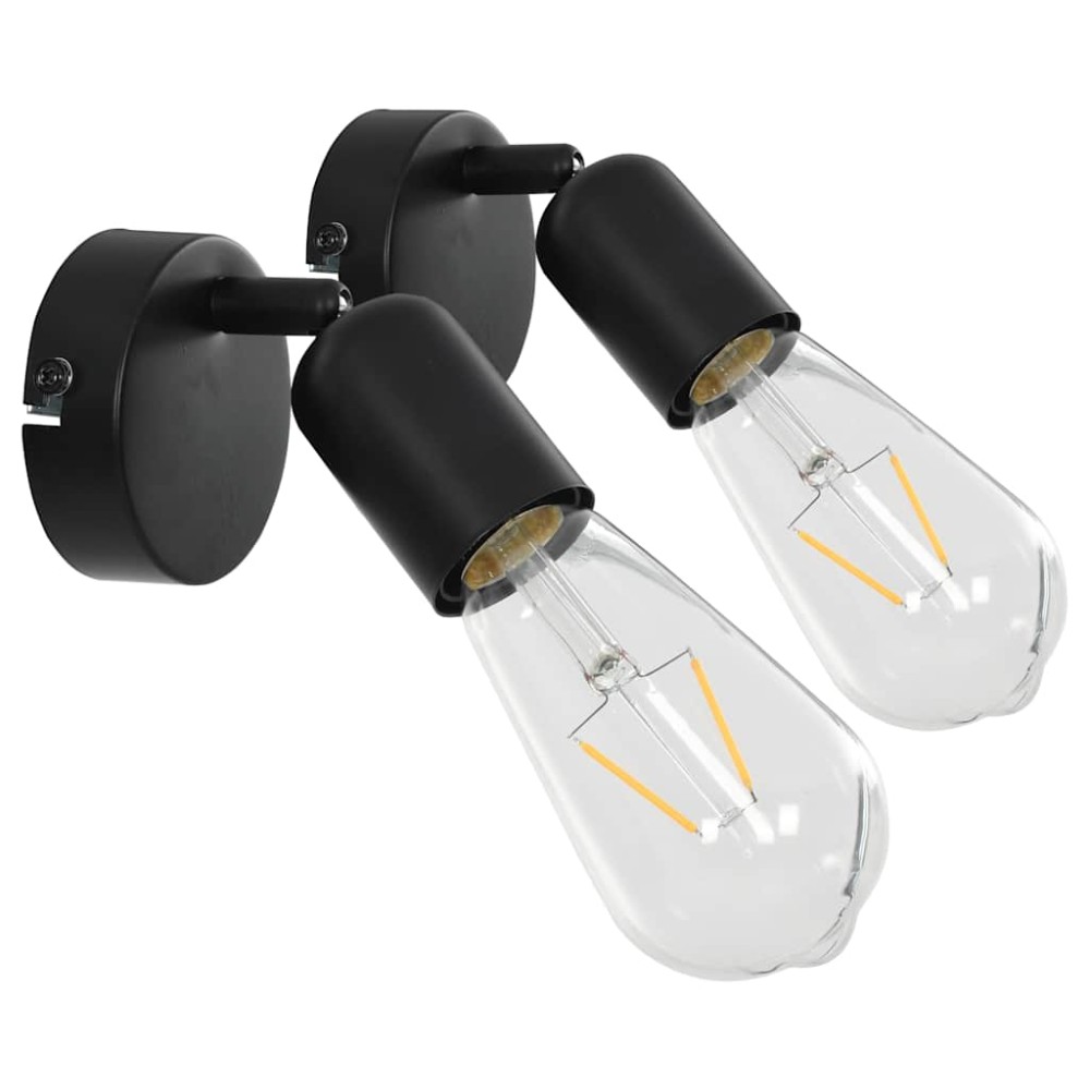 vidaXL Spoturi luminoase cu becuri filament, 2 buc., negru, 2 W, E27