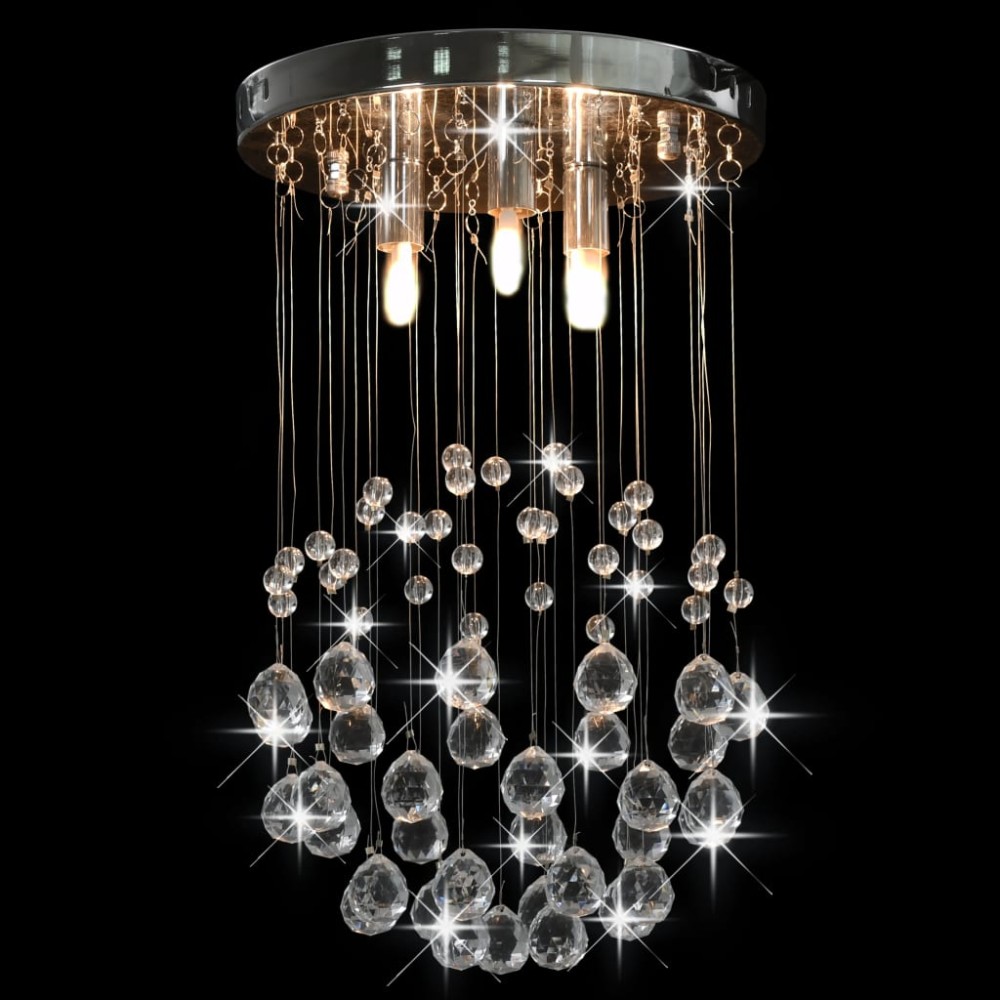 vidaXL Lustră cu mărgele de cristal, argintiu, sferă, 3 x bec G9