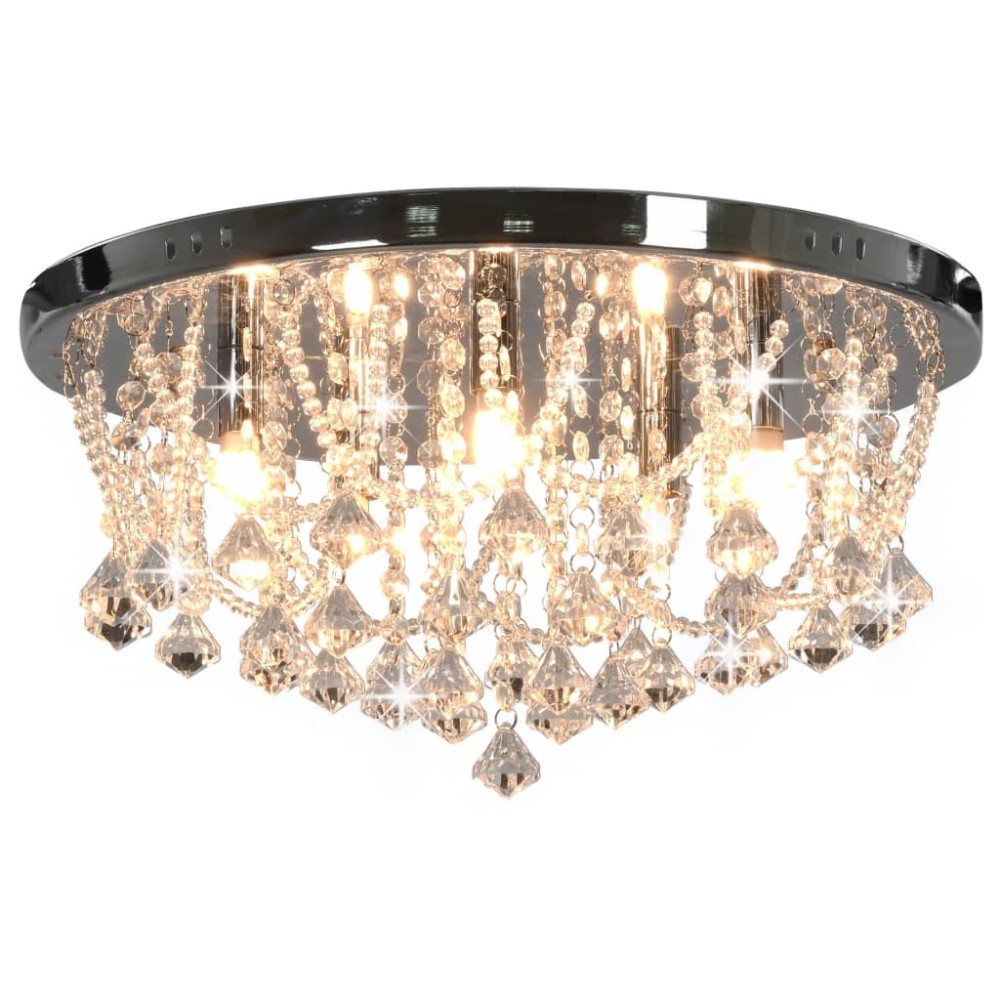 vidaXL Lustră cu mărgele de cristal, argintiu, rotund, 4 becuri x G9