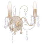 vidaXL Lampă de perete cu mărgele, alb antichizat, 2 becuri x E14 vidaXL Lampă de perete cu mărgele, alb antichizat, 2 becuri x E14