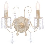 vidaXL Lampă de perete cu mărgele, alb antichizat, 2 becuri x E14 vidaXL Lampă de perete cu mărgele, alb antichizat, 2 becuri x E14