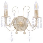 vidaXL Lampă de perete cu mărgele, alb antichizat, 2 becuri x E14 vidaXL Lampă de perete cu mărgele, alb antichizat, 2 becuri x E14
