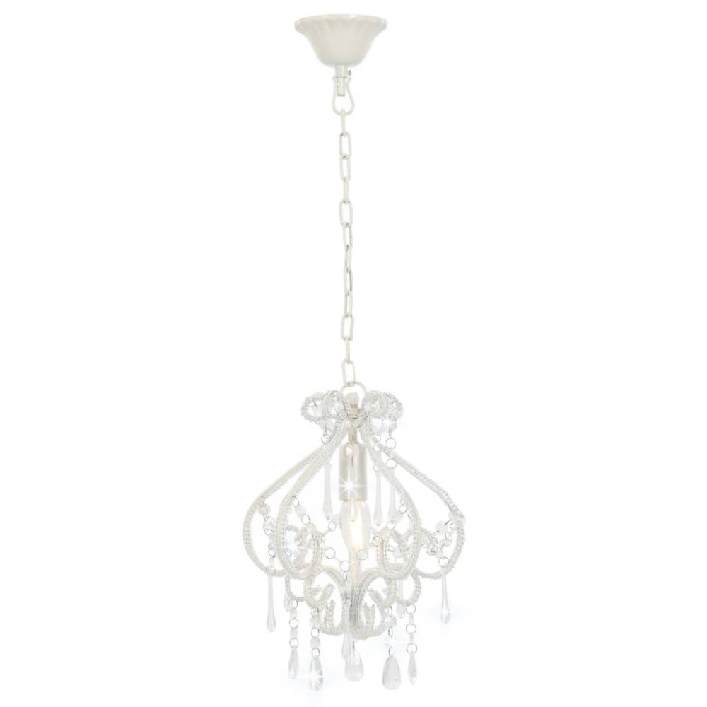 vidaXL Candelabru cu mărgele, alb, rotund, E14