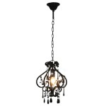 vidaXL Candelabru cu mărgele, negru, rotund, E14 vidaXL Candelabru cu mărgele, negru, rotund, E14
