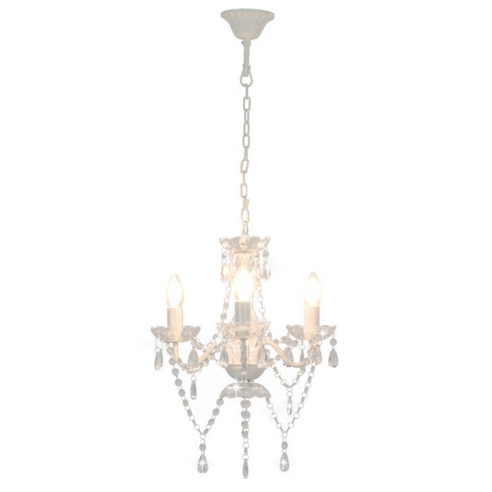 vidaXL Candelabru cu mărgele, alb, rotund, 3 becuri E14