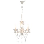 vidaXL Candelabru cu mărgele, alb, rotund, 3 becuri E14