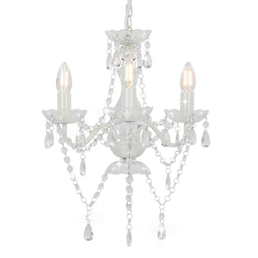 vidaXL Candelabru cu mărgele, alb, rotund, 3 becuri E14