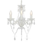 vidaXL Candelabru cu mărgele, alb, rotund, 3 becuri E14
