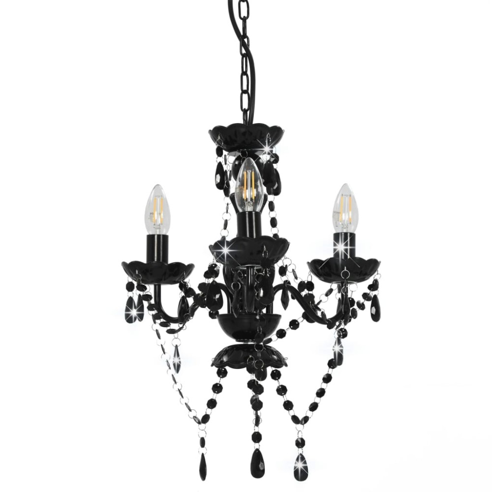 vidaXL Candelabru cu mărgele, negru, rotund, 3 becuri E14