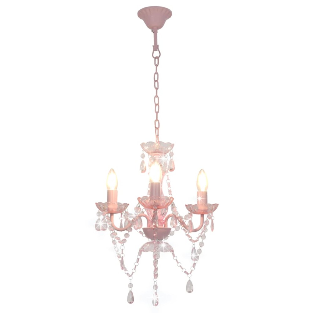 vidaXL Candelabru cu mărgele, roz, rotund, 3 becuri E14