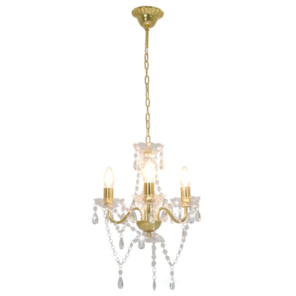 vidaXL Candelabru cu mărgele, auriu, rotund, 3 becuri E14