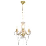 vidaXL Candelabru cu mărgele, auriu, rotund, 3 becuri E14 vidaXL Candelabru cu mărgele, auriu, rotund, 3 becuri E14