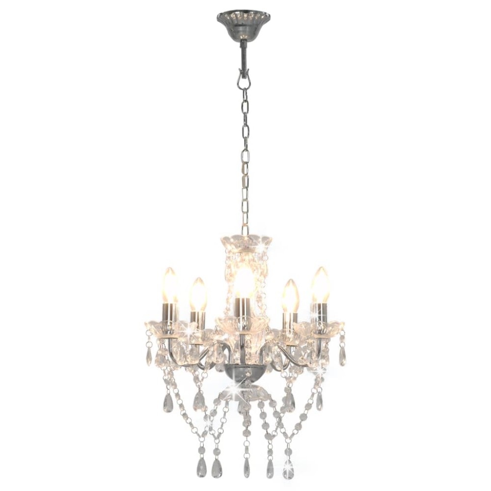 vidaXL Candelabru cu mărgele de cristal, argintiu, rotund, 5 x E14