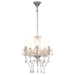 vidaXL Candelabru cu mărgele de cristal, argintiu, rotund, 5 x E14 vidaXL Candelabru cu mărgele de cristal, argintiu, rotund, 5 x E14
