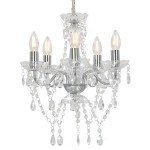 vidaXL Candelabru cu mărgele de cristal, argintiu, rotund, 5 x E14 vidaXL Candelabru cu mărgele de cristal, argintiu, rotund, 5 x E14