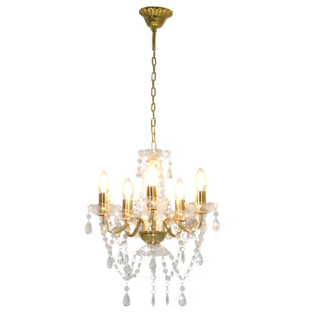 vidaXL Candelabru cu mărgele de cristal, auriu, rotund, 5 x E14