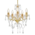 vidaXL Candelabru cu mărgele de cristal, auriu, rotund, 5 x E14 vidaXL Candelabru cu mărgele de cristal, auriu, rotund, 5 x E14