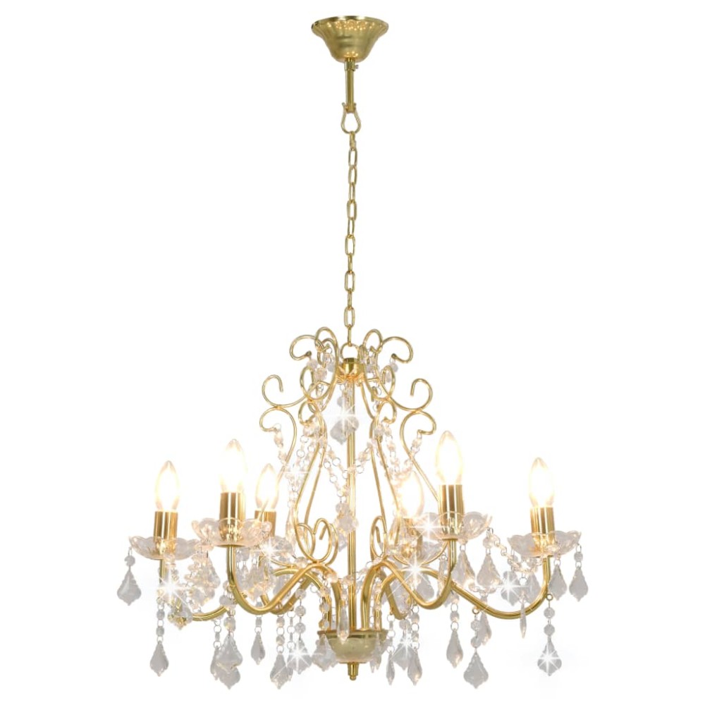 vidaXL Candelabru cu mărgele de cristal, auriu, rotund, 6 x E14