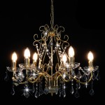 vidaXL Candelabru cu mărgele de cristal, auriu, rotund, 6 x E14 vidaXL Candelabru cu mărgele de cristal, auriu, rotund, 6 x E14